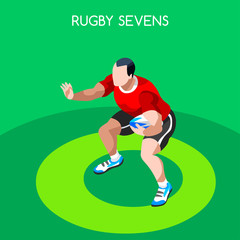 Rugby Sevens Summer Games Icon Set.3D Isometric Player Athlete.Sporting Championship International Rugby Competition.Sport Infographic Rugby Sevens Vector Illustration
