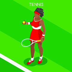 Tennis Player Summer Games Icon Set.3D Isometric Tennis Player.Sporting Championship International Tennis Competition.Sport Infographic Tennis Vector Illustration