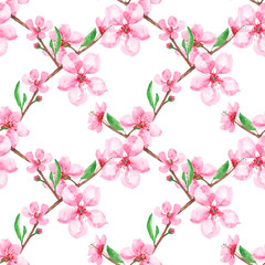 Watercolor floral seamless pattern with spring blossoms