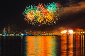 Fototapeta premium Firework on the city background