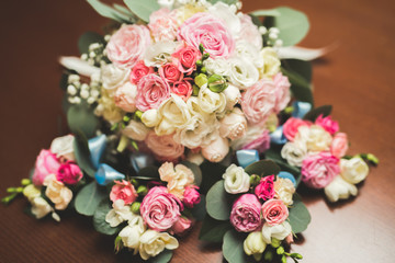 Wonderful luxury wedding bouquet of different flowers