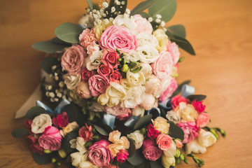 Wonderful luxury wedding bouquet of different flowers