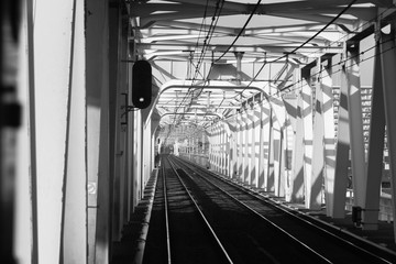 Fototapeta na wymiar railroad : a track or set of tracks made of steel rails along wh