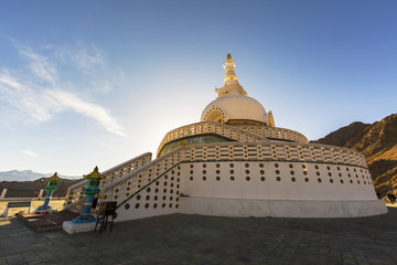 The Shanti Stupa in twilight time in Leh Ladakh,India 