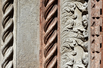 Detail of church of San Polo gothic portal in Venice