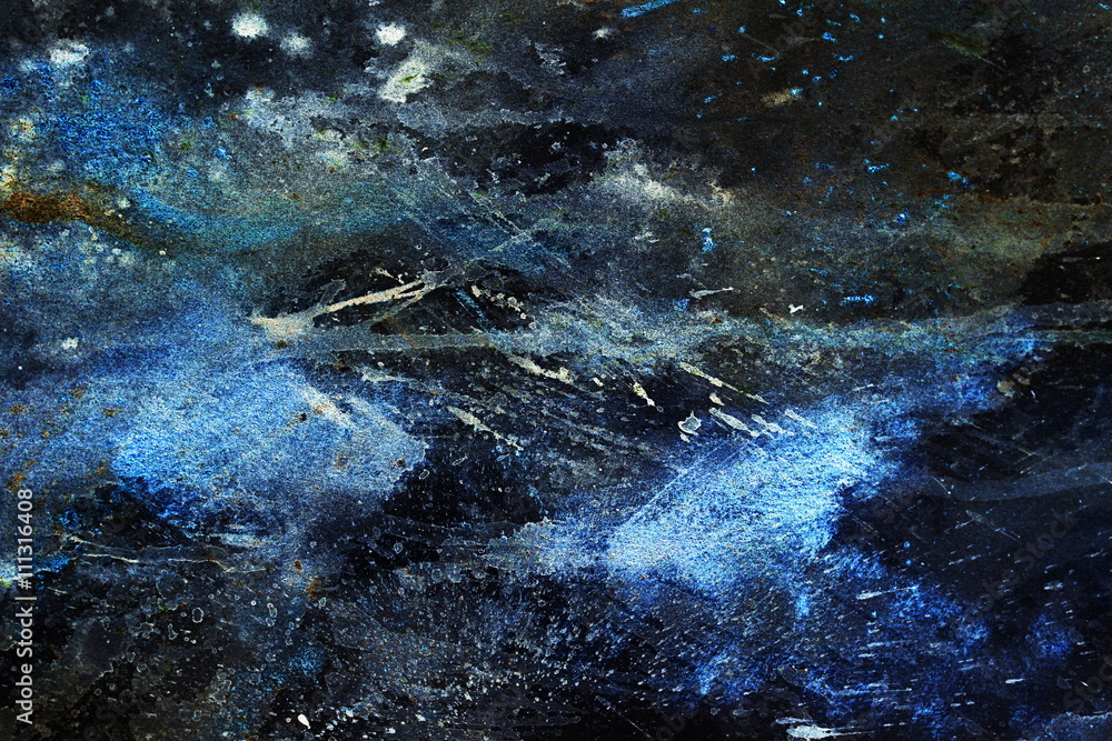 Poster abstract painting with blurry and stained structure. Color effect and Computer collage. winter freeze effect.