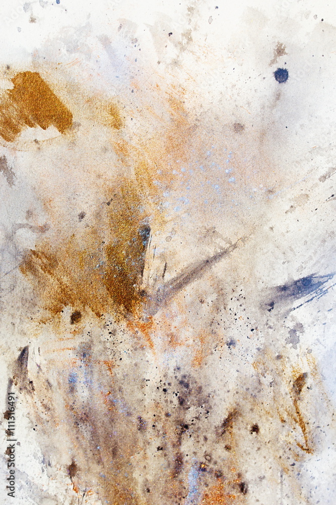Poster abstract painting with blurry and stained structure. metal rust effect with glitter grains.