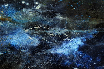 abstract painting with blurry and stained structure. Color effect and Computer collage. winter freeze effect.