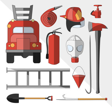 Set icons of firefighting equipment