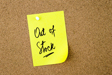 Out Of Stock written on yellow paper note