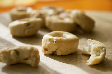 Fototapeta na wymiar taralli or toroidal Italian snack foods