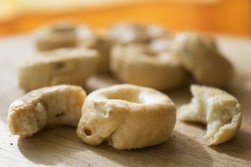 taralli or toroidal Italian snack foods
