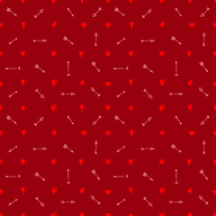 Stoffe zum Nähen Doodle seamless pattern with hearts and arrows. Texture with hea