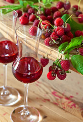 raspberry syrup and berries