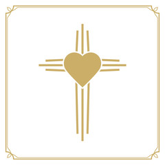 God is love. Cross with the heart shape. Design element in vecto