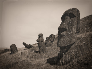 Moai head Easter Island Chile false old photo