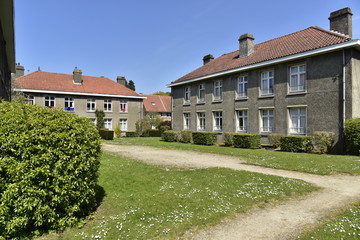 L'une des pelouses intérieures dans la partie la plus récente de la cité-jardin Floréal à Watermael-Boitsfort 