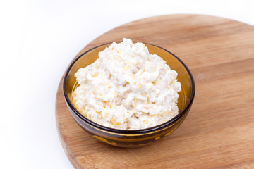 Corn sesame salad on the wooden board