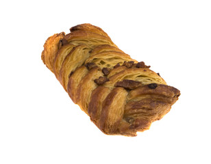 Roll out puff pastry on a white background.