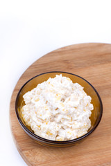 Corn sesame salad on the wooden board