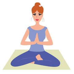 Beautiful woman practicing yoga, namaste pose vector illustration. Cute girl practicing meditation