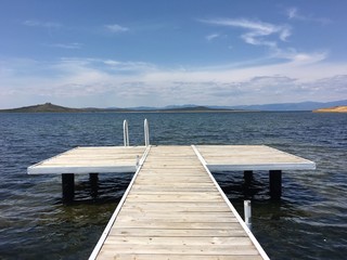 view from the pier on the sea at loneliness beach on cunda island balikesir turkey