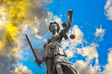 Statue of Lady Justice in front of the Romer in Frankfurt