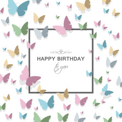 Vector Illustration of a Happy Birthday Greeting Card Design with Pastel Colored Paper Butterflies