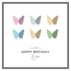 Vector Illustration of a Happy Birthday Greeting Card Design with Pastel Colored Paper Butterflies