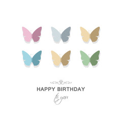 Vector Illustration of a Happy Birthday Greeting Card Design with Pastel Colored Paper Butterflies