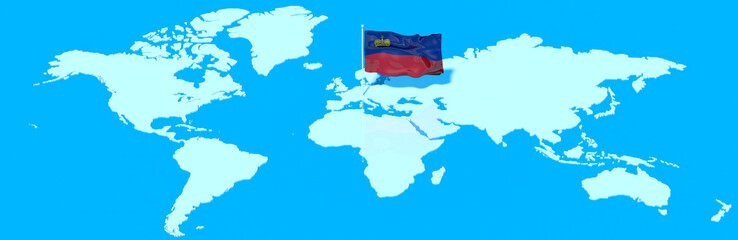 Pianeta Terra 3D con bandiera al vento Liechtenstein