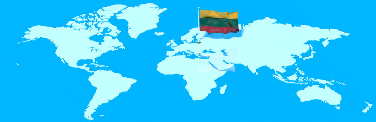 Pianeta Terra 3D con bandiera al vento Lituania