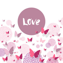 Vector Illustration of a Background with Paper Butterflies and Floral Design Elements