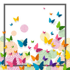 Naklejki  Ilustracja wektorowa projektu kartki z życzeniami z kolorowymi papierowymi motylami i kwiatowymi elementami