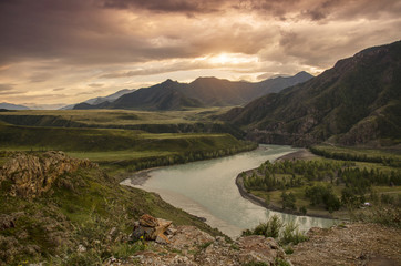 Plain and river in Altai