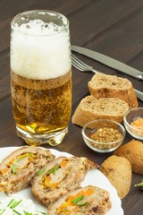 Baked roll with minced meat, cheese rolls and mayonnaise. Homework refreshments at the party.
