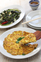 taiwanese cuisine, dried radish omelet, stir fried sweet potato leaves