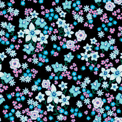 Fototapeta na wymiar vector seamless cute hand drawn gentle flower garden pattern, little romantic summer fantasy ditsy background allover print 