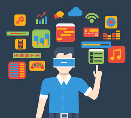 VR virtual reality glass interface usage flat isometric vector