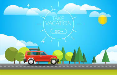 Take Vacation travelling concept. Flat design illustration