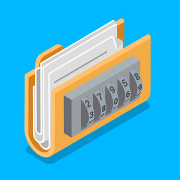 Secure Data File Folder Ring Code Lock Flat Isometric Vector 3d