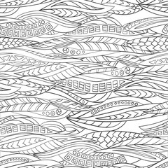 Hand-drawn seamless pattern of abstract geometric elements. 
Monochrome range.
