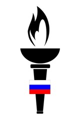 Drapeau de la Russie sur une flamme Olympique