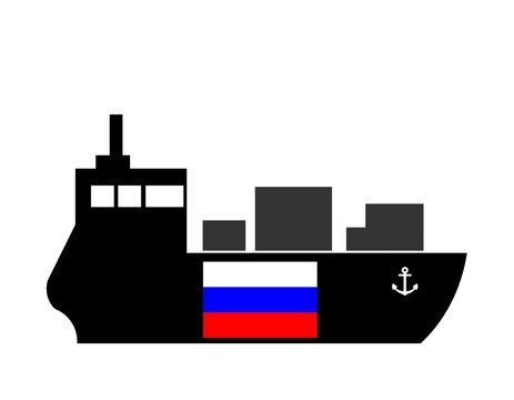Drapeau de la Russie sur un bateau cargo