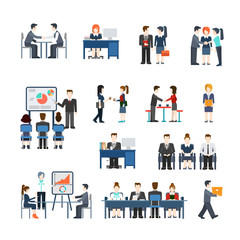 Office life vector icon set. Flat style working people concept.