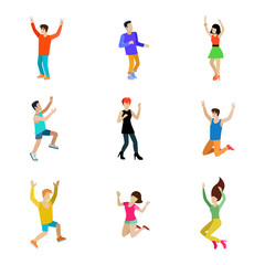 Happy people dancing man vector icon set flat style illustration