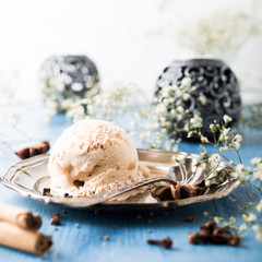 Scoop of homemade ice cream with cinnamon