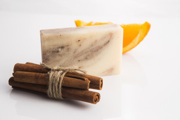 Bar of soap with cinnamon and orange