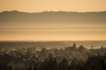 Morning mists over Nowa Biala, Spisz, Poland