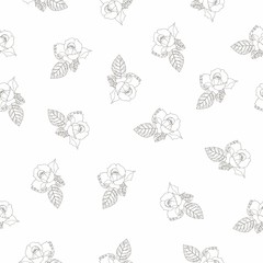 Seamless pattern with beautiful hand drawn roses. Black and white vector illustration. 